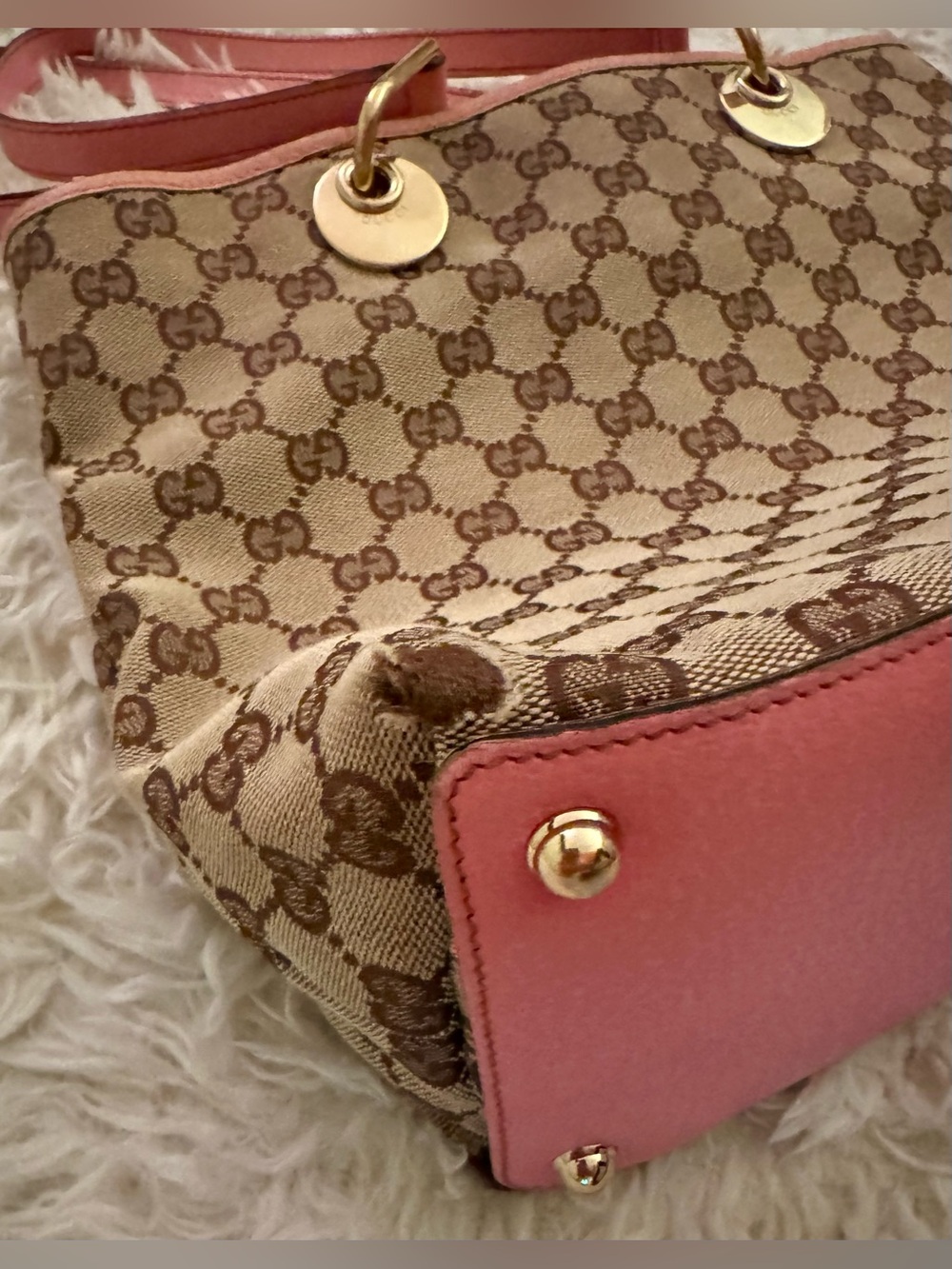 Authentic Gucci GG Monogram
Tan and Pink Leather Eclipse Tote - Picture 5 of 11